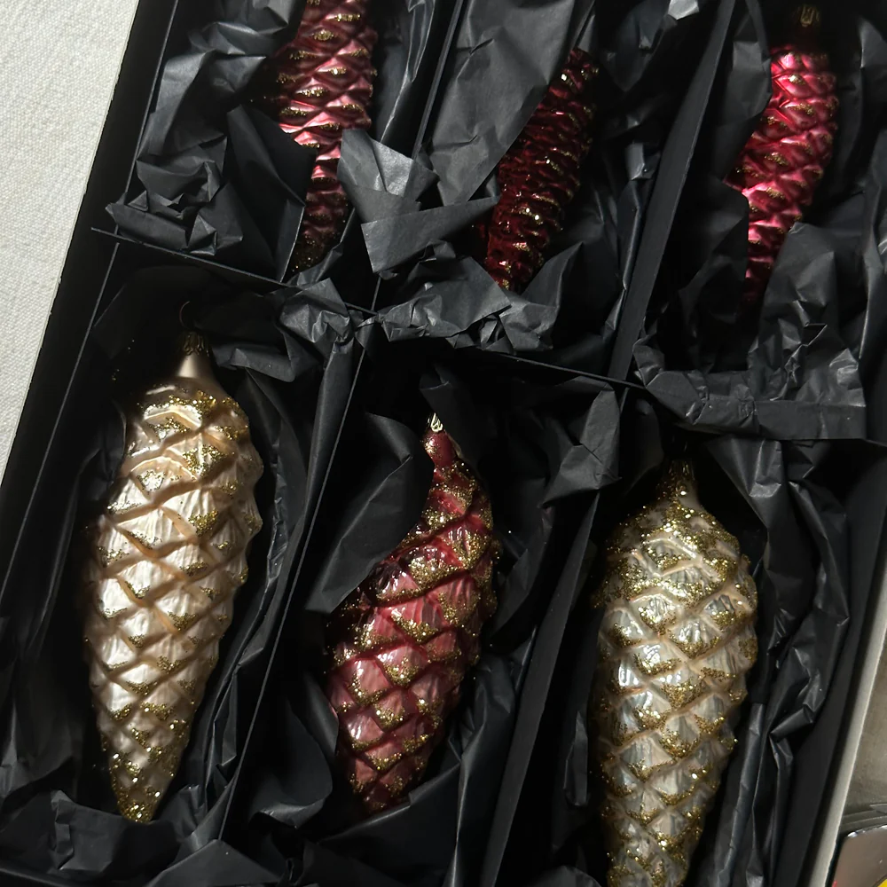 Set of 6 Nostalgic Rose & Champagne Pinecone Ornaments - Image 3