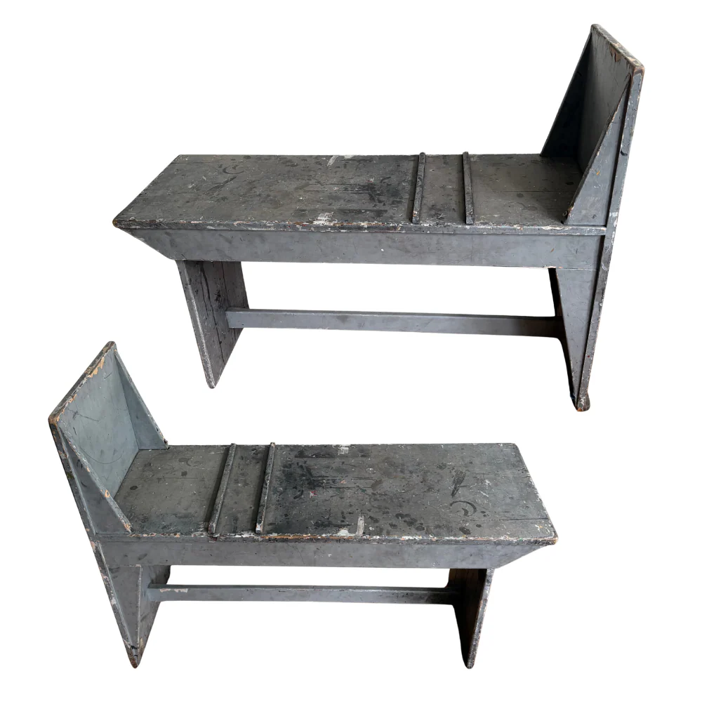 Set of Six Early 20th Century Wooden Art School Benches - Image 2