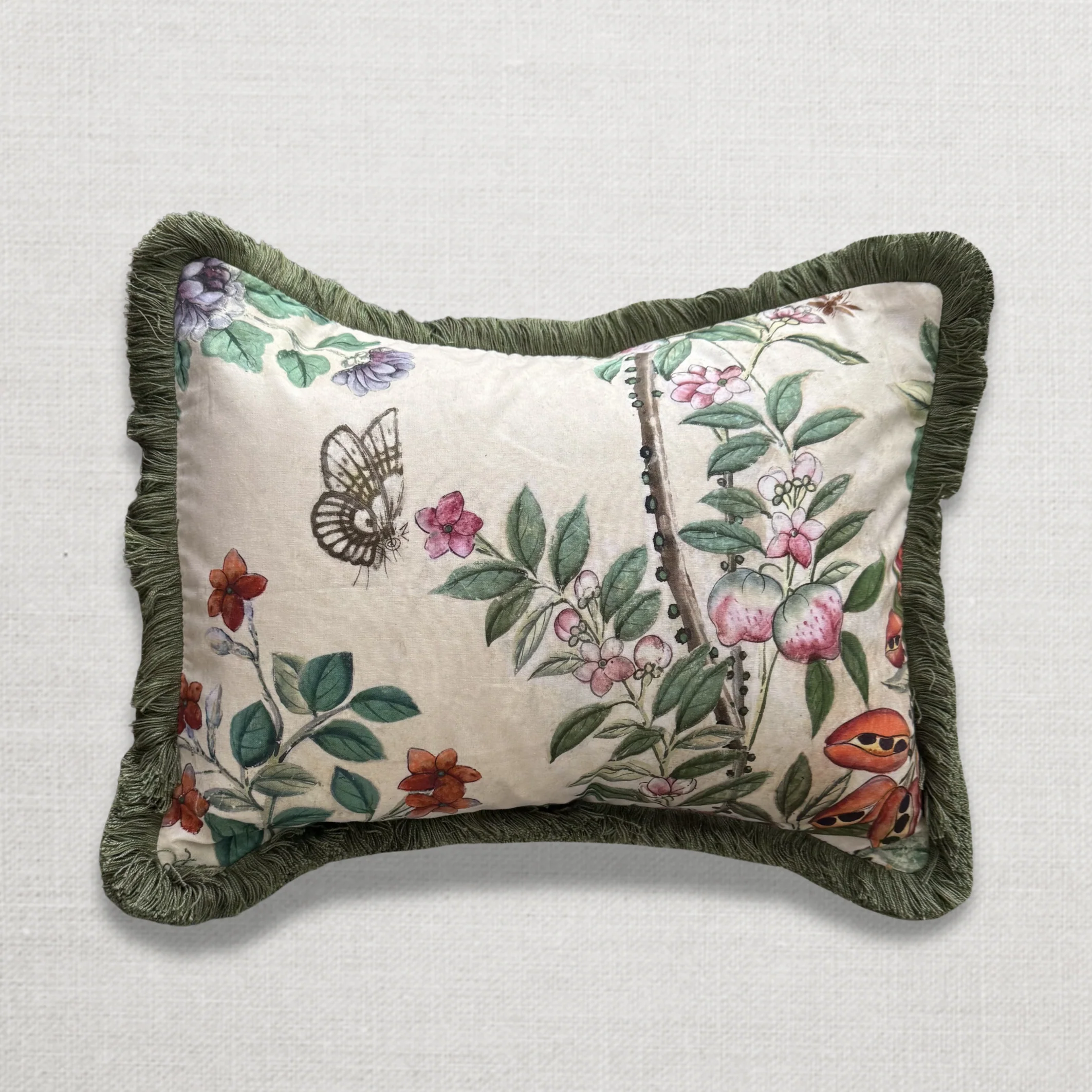 Small Canton Fringe Pillow in Green (No. 70A) with Linen Backing (#SM-01)