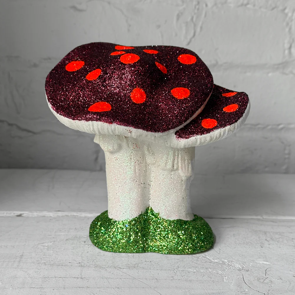 Small Glitter Mushroom Couple in Burgundy & Orange