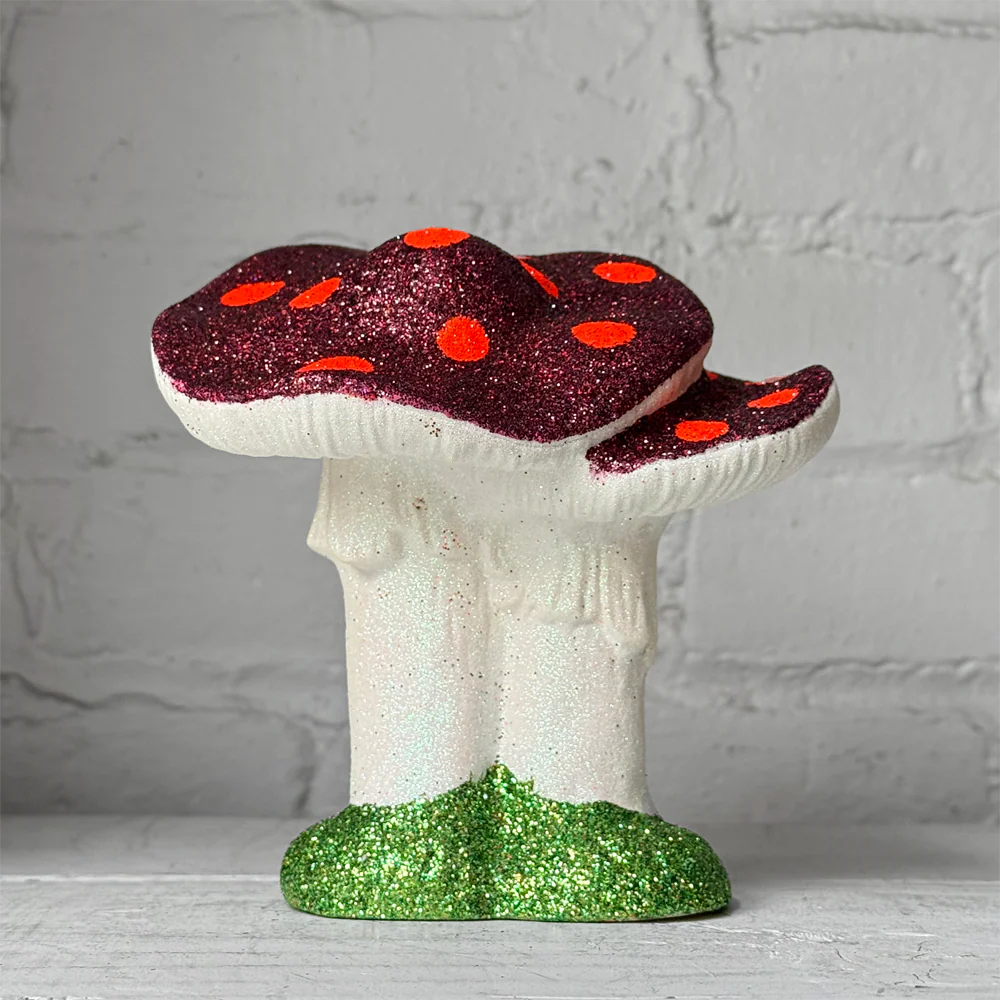 Small Glitter Mushroom Couple in Burgundy & Orange - Image 2