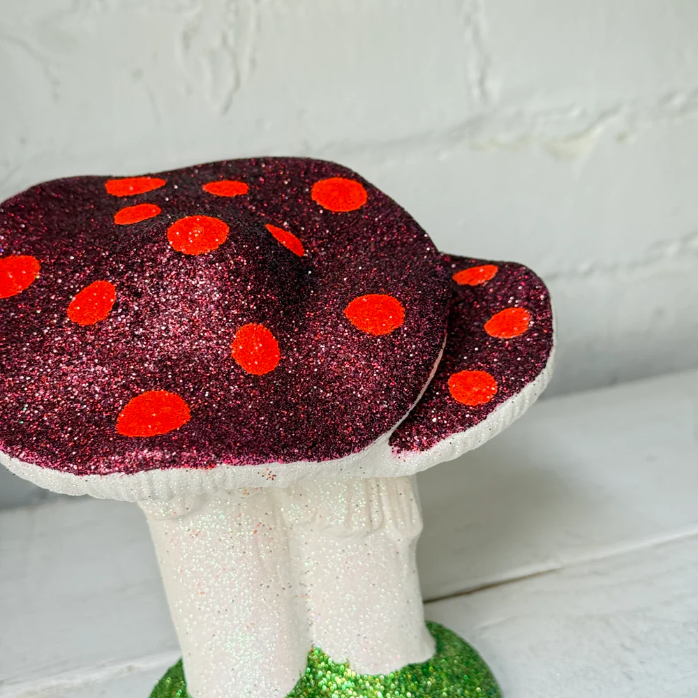 Small Glitter Mushroom Couple in Burgundy & Orange - Image 3