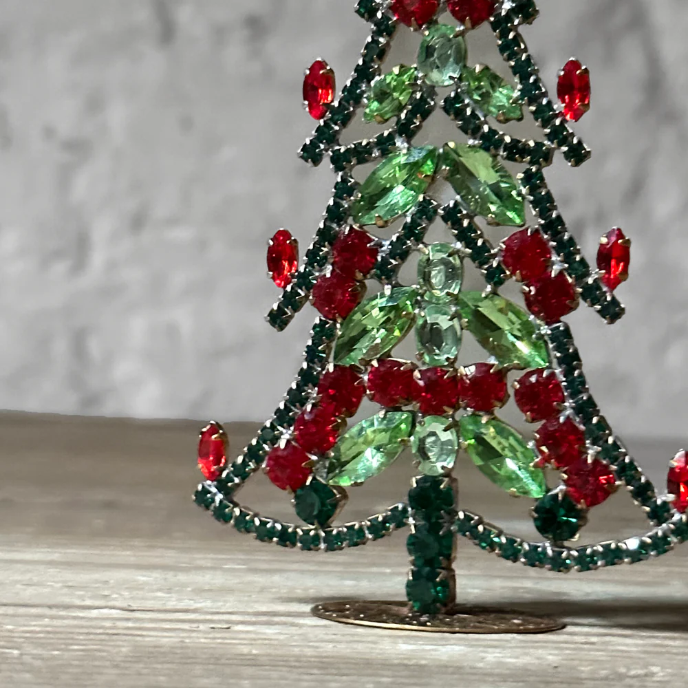 Small Nostalgic Jeweled Red Candles Glass Crystal Tree - Image 2