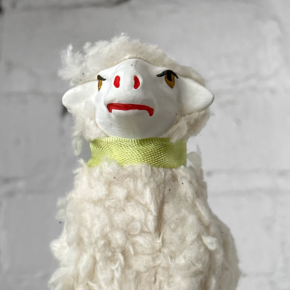 Large Nostalgic Sheep Figurine Candy Box with Green Ribbon - Image 3