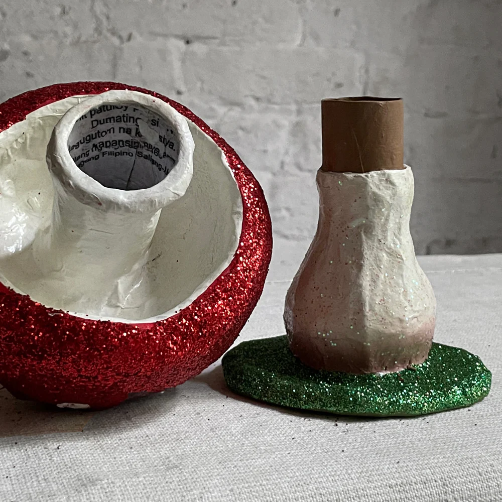 Small Papier-Mâché Glitter Mushroom - Image 4