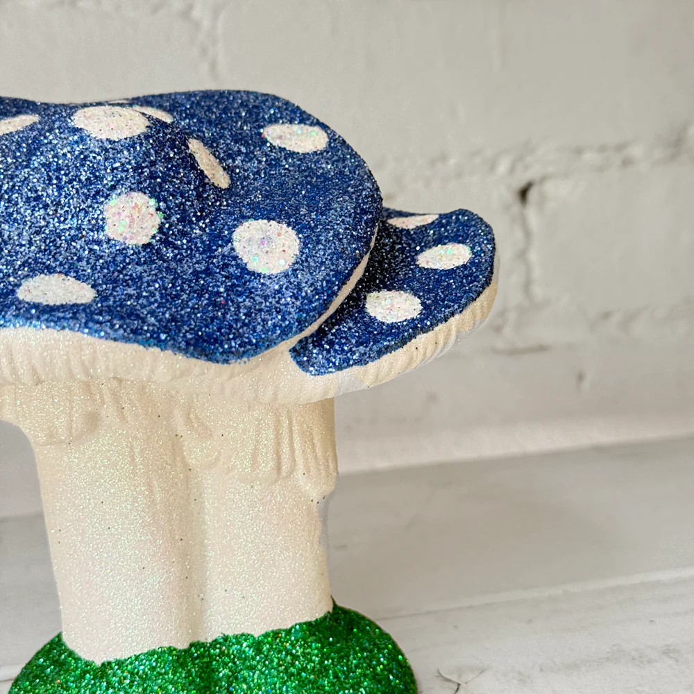 Small Glitter Mushroom Couple in Blue & White - Image 2
