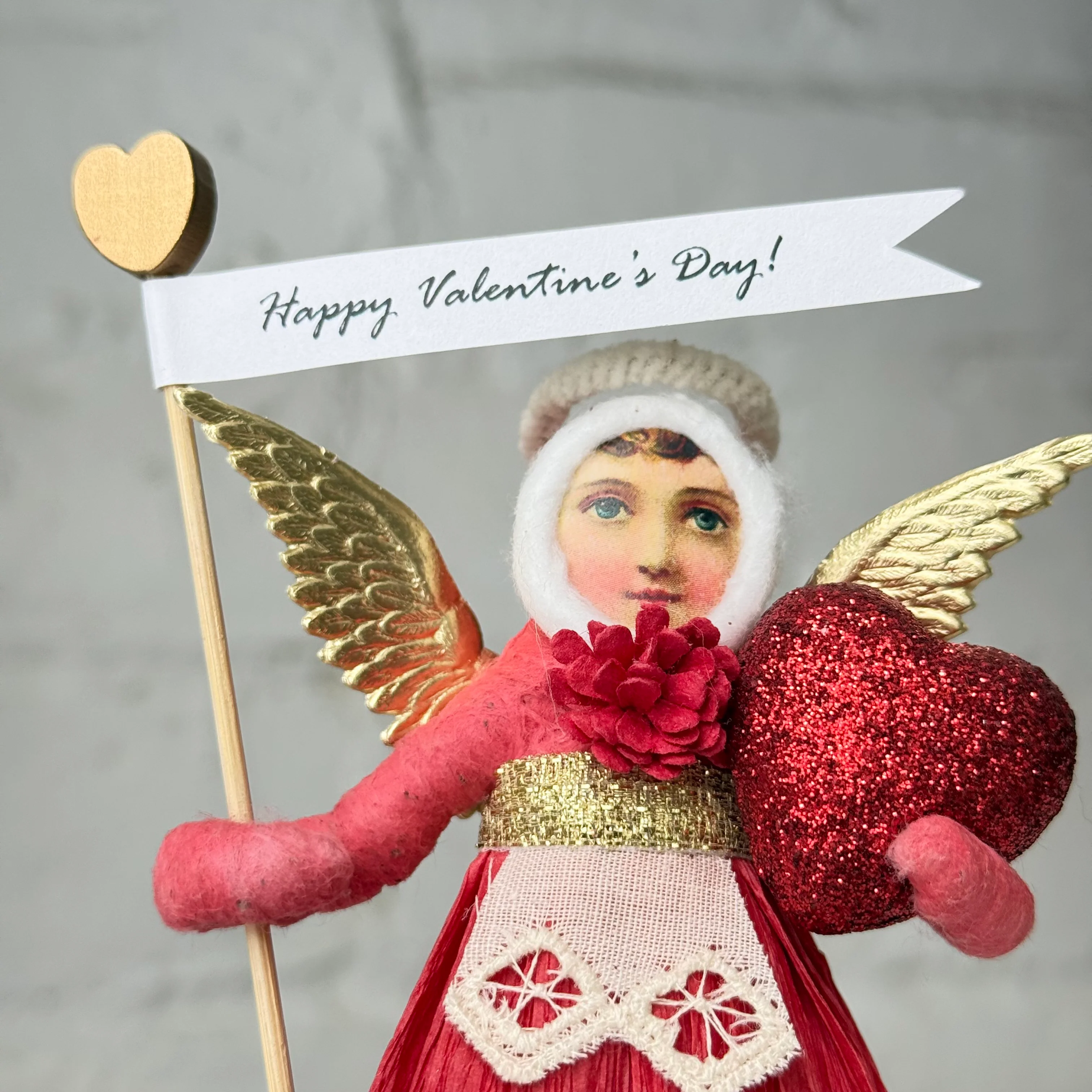 Spun Cotton Pink Valentine's Day Angel with Heart #18 - Image 2