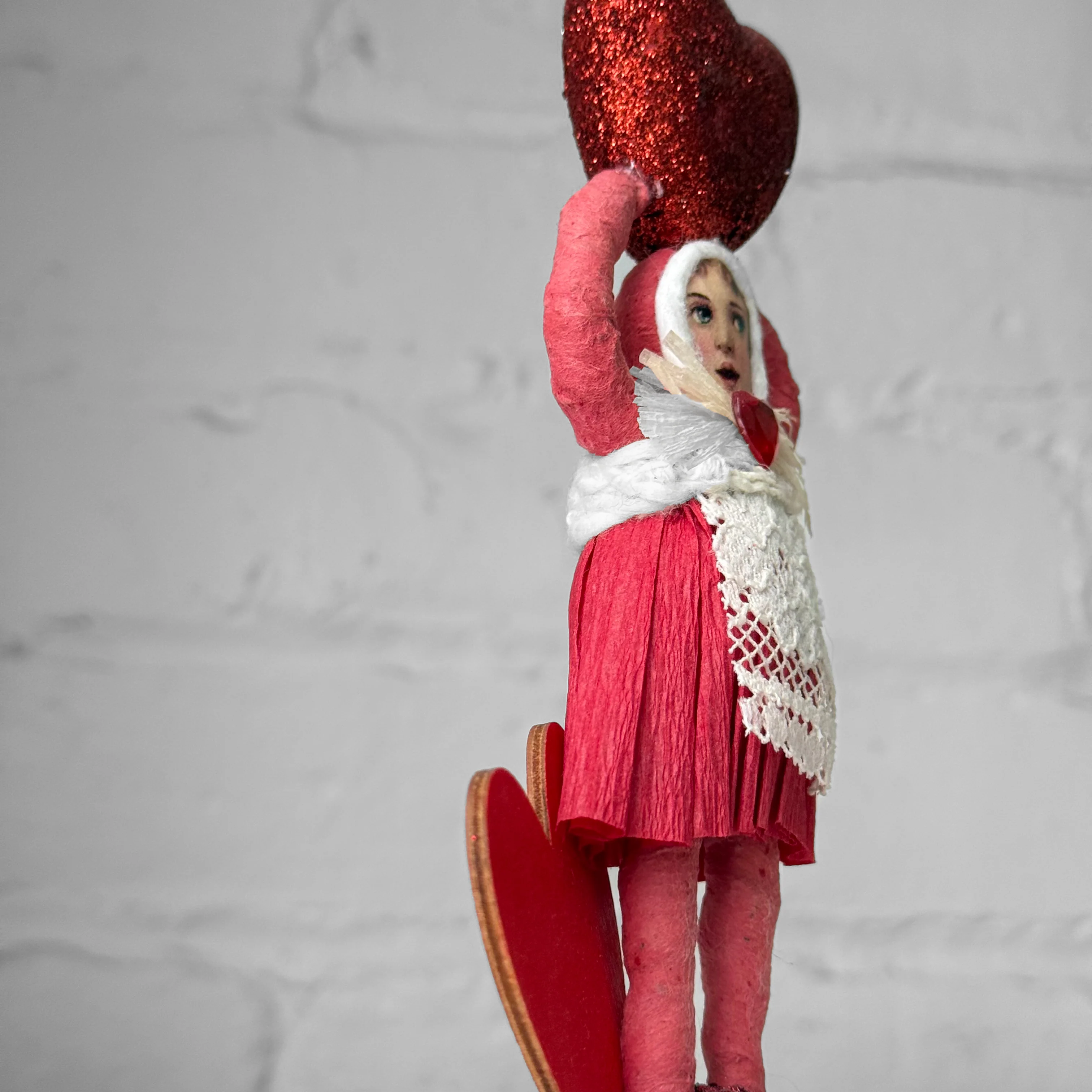Spun Cotton Pink Valentine's Day Girl with Red Hearts #15 - Image 2
