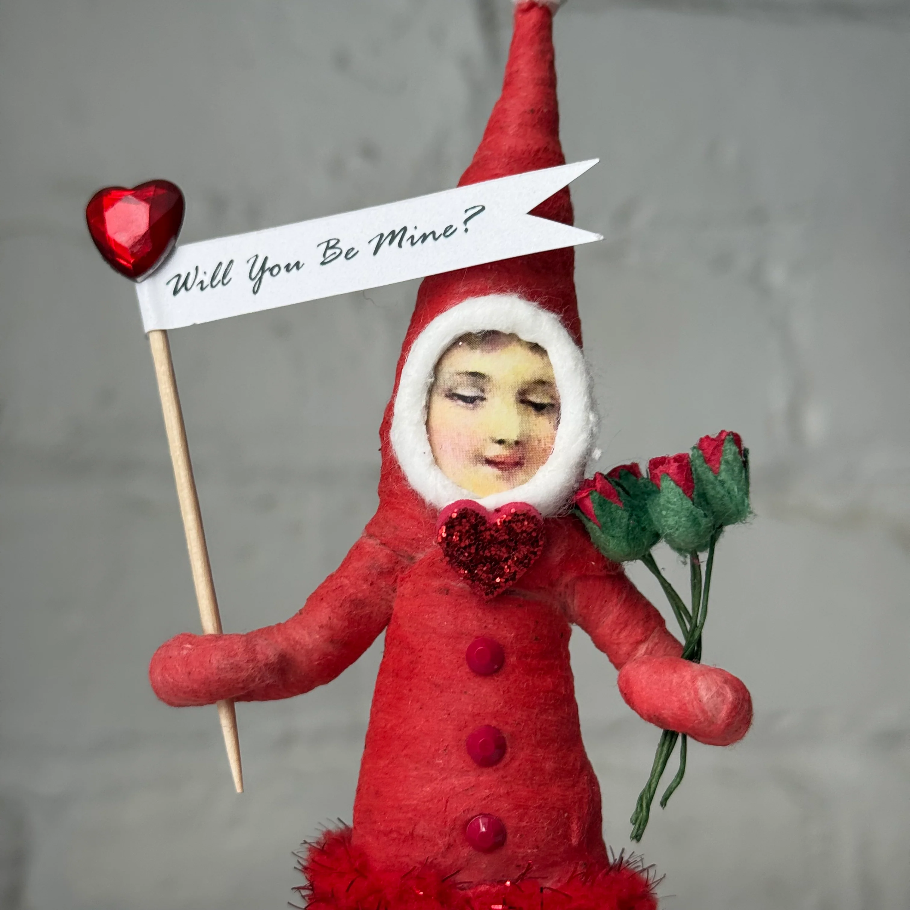Spun Cotton Valentine's Day Elf with Roses #5 - Image 2