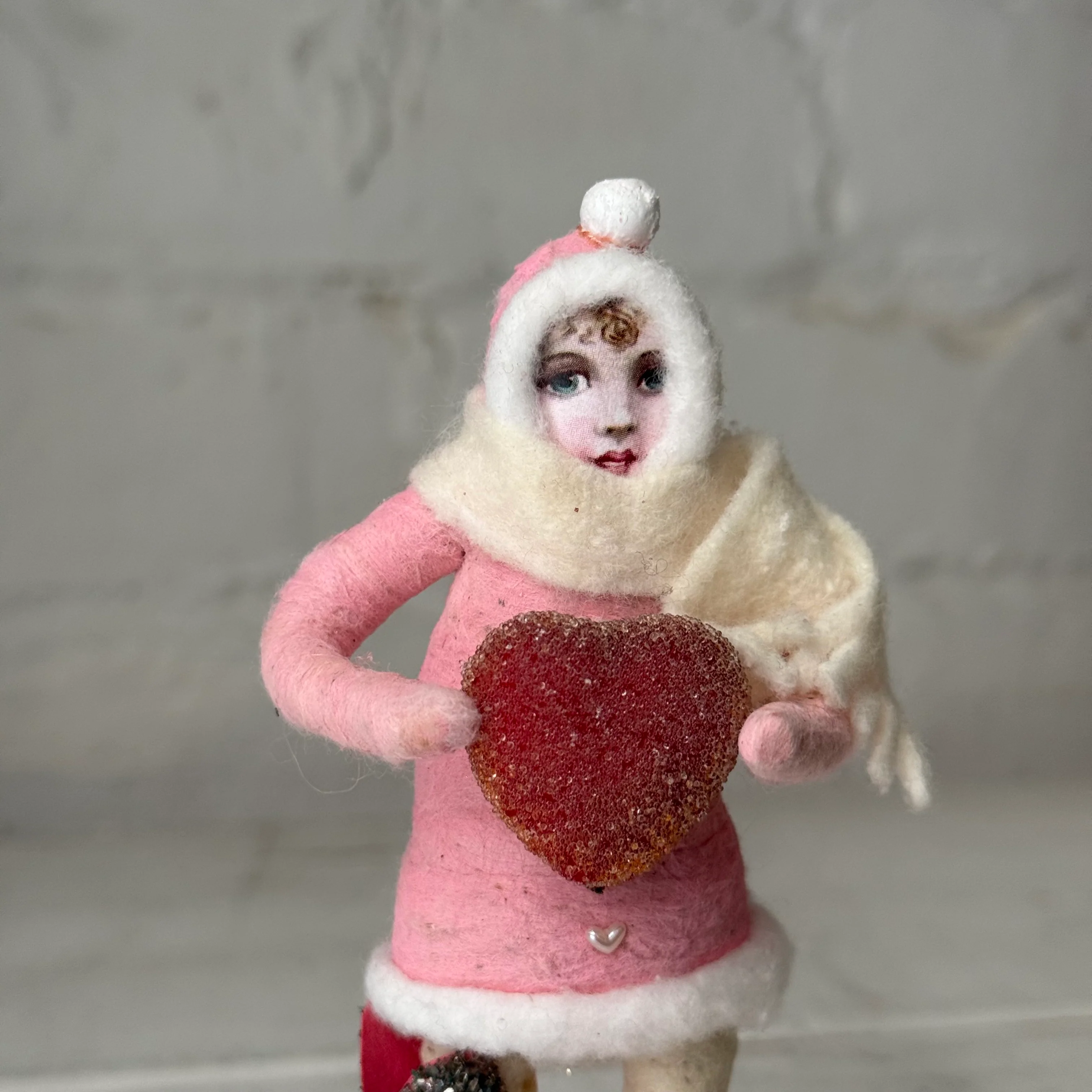 Spun Cotton Valentine's Day Girl with Scarf and Heart #9 - Image 3