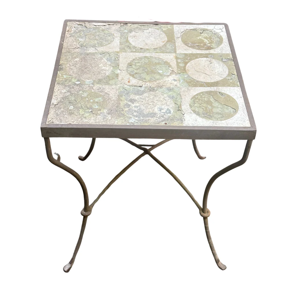 Pair of Vintage Stone Top Iron Garden Tables - Image 12