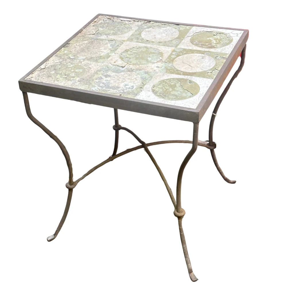 Pair of Vintage Stone Top Iron Garden Tables - Image 2