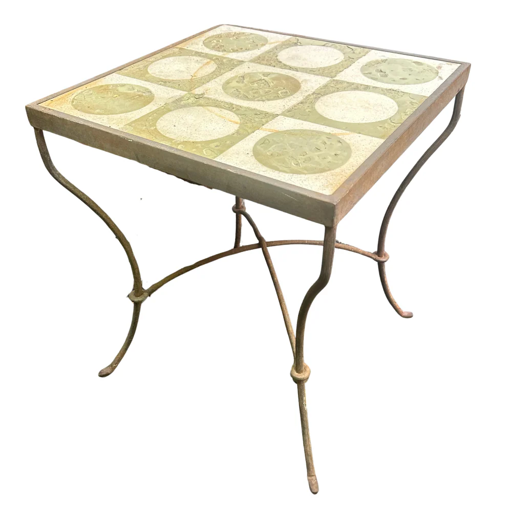 Pair of Vintage Stone Top Iron Garden Tables - Image 5