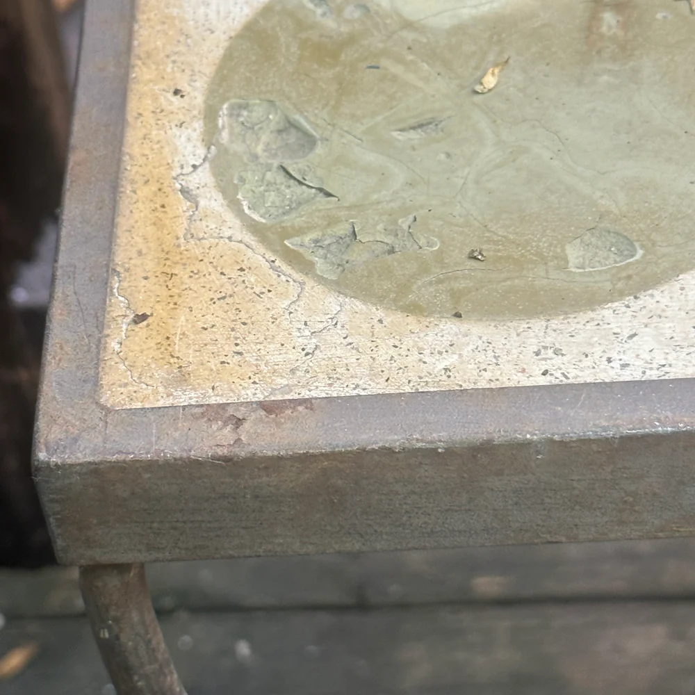 Pair of Vintage Stone Top Iron Garden Tables - Image 7