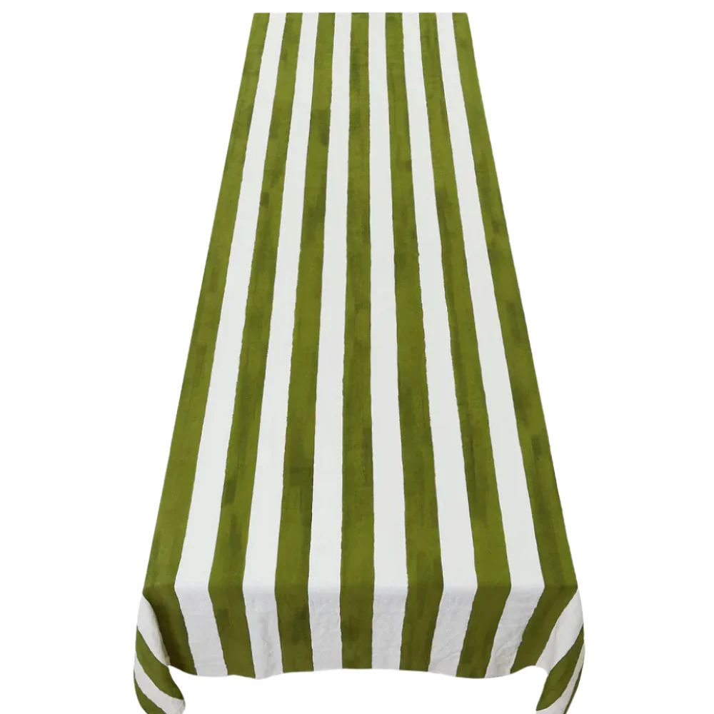 Summerill & Bishop Avocado & White Striped Tablecloth - Image 2