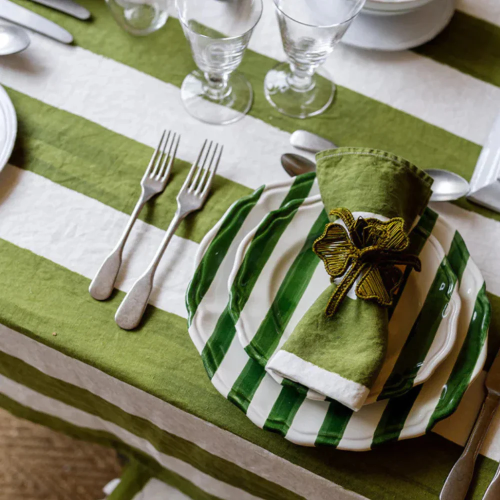 Summerill & Bishop Avocado & White Striped Tablecloth - Image 3
