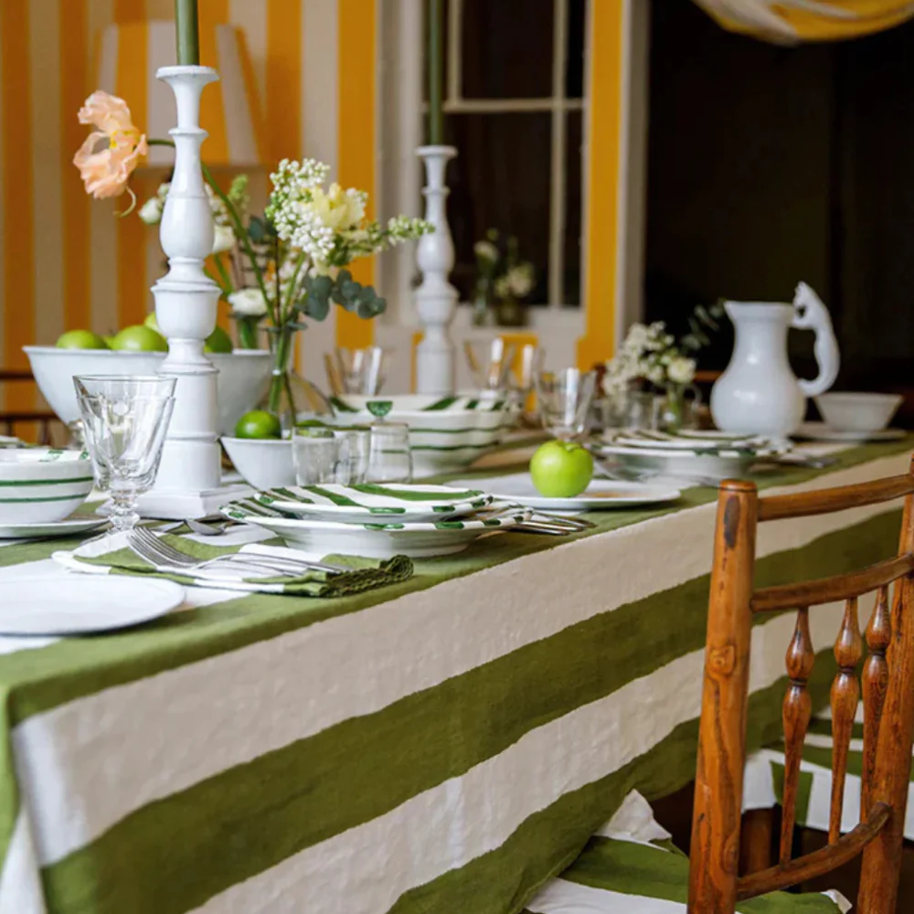 Summerill & Bishop Avocado & White Striped Tablecloth - Image 4
