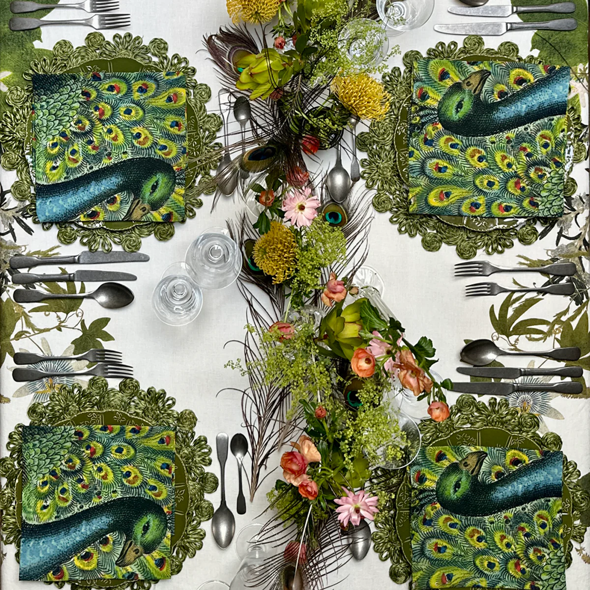 Summerill & Bishop x John Derian "Peacock" Linen Napkin Set of 6 - Image 6