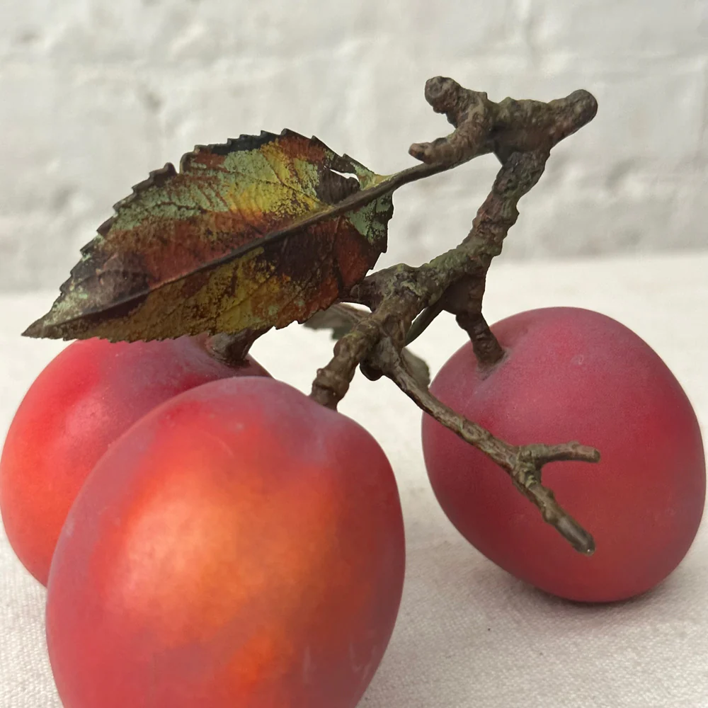 Triple Porcelain Santa Rosa Plum with Twig and Two Leaves - Image 3