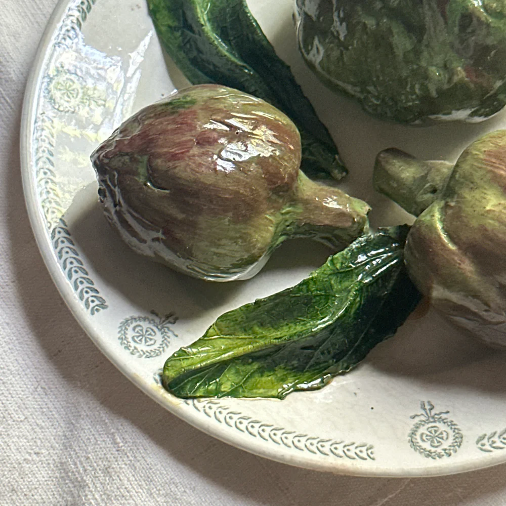 Trompe l'Oeil Christine Viennet Artichoke Trompe l'Oeil  Porcelain Plate (#10) - Image 3