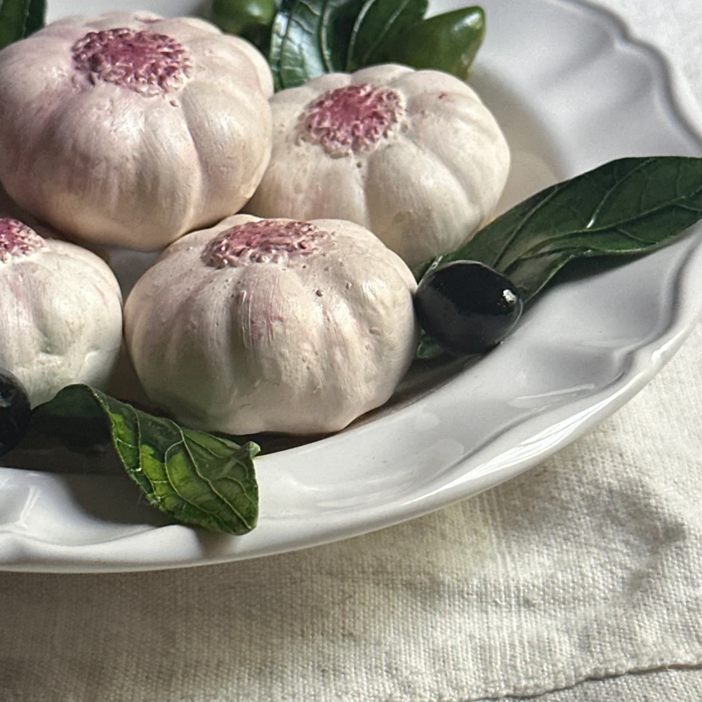 Christine Viennet Garlic and Olives Trompe l'Oeil  Porcelain Plate (#02) - Image 2