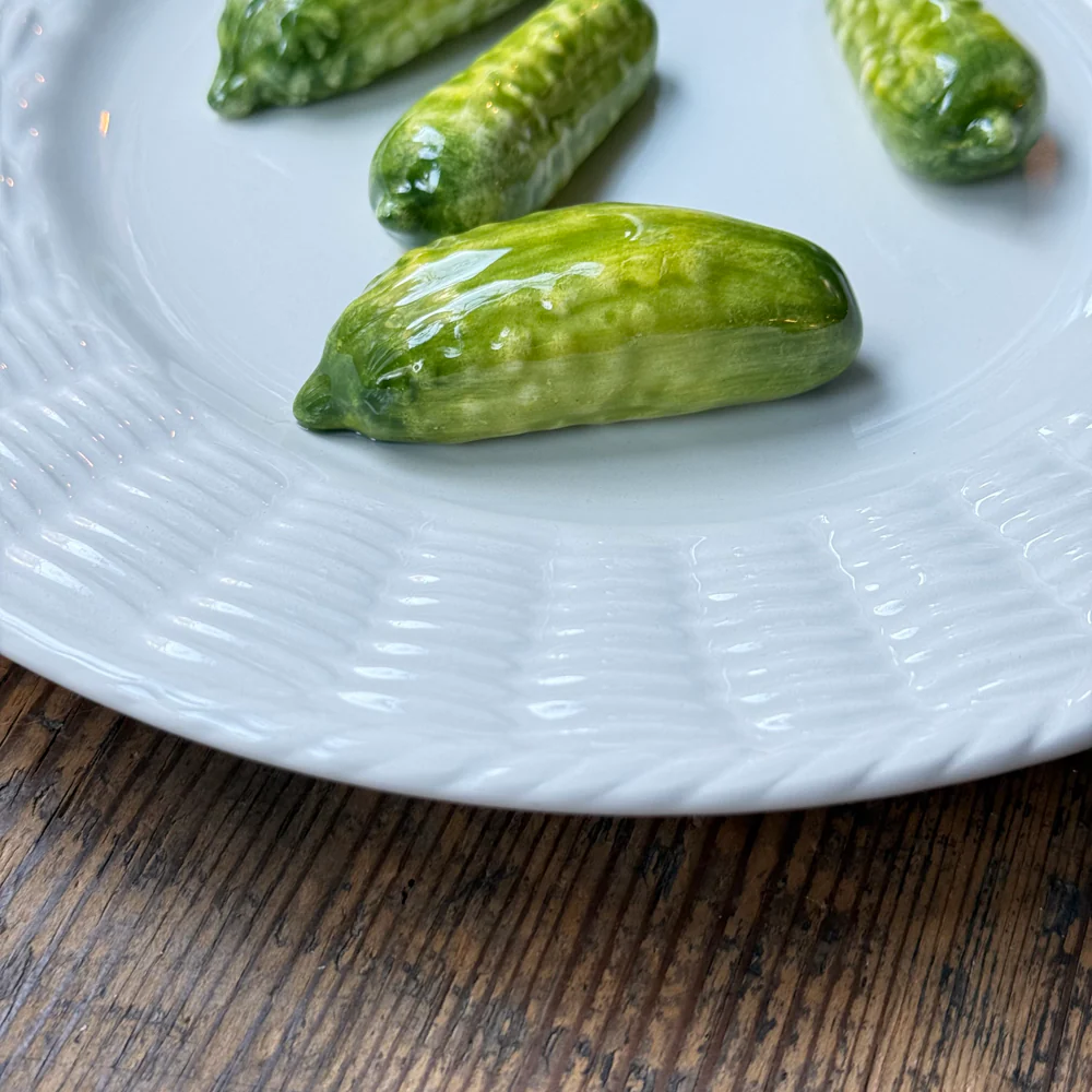 Trompe L'oeil Cornichons Plate with Basket-Weave Rim - Image 2