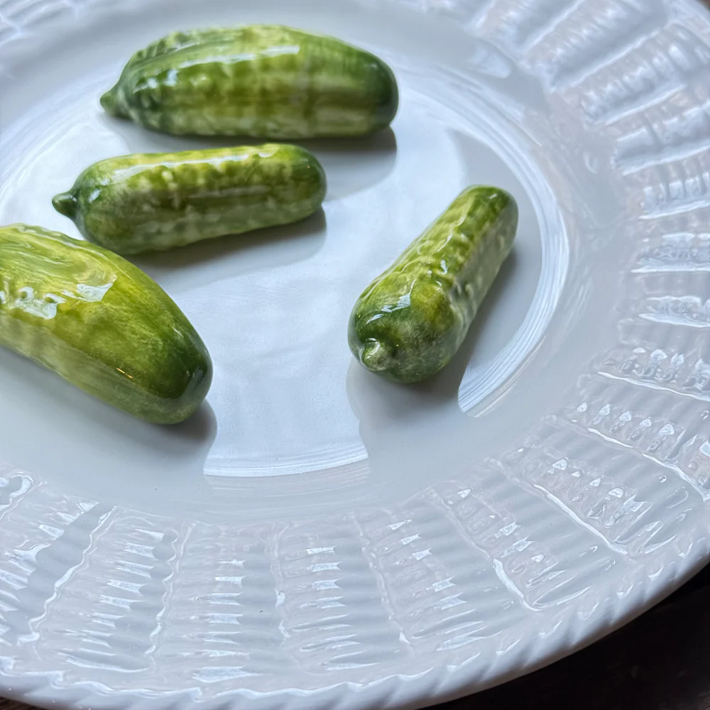 Trompe L'oeil Cornichons Plate with Basket-Weave Rim - Image 3