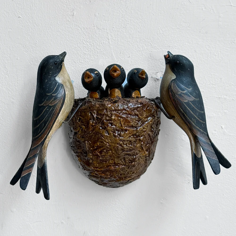 Vintage Black Forest Carved Birds Nest (#12-07)