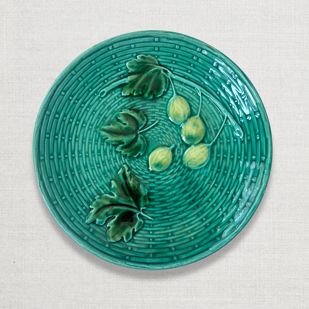 Vintage German Majolica Basket Weave Olive Plate (M04)