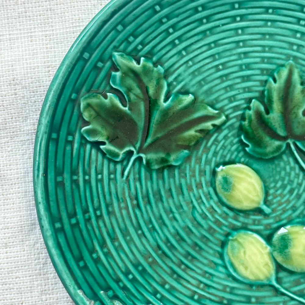 Vintage German Majolica Basket Weave Olive Plate (M04) - Image 3