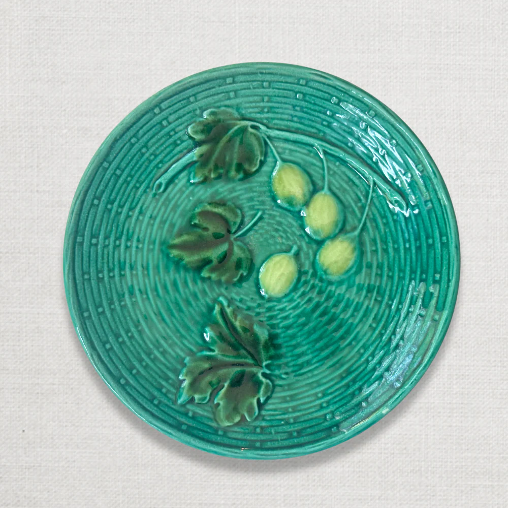 Vintage German Majolica Basket Weave Olive Plate (M05)