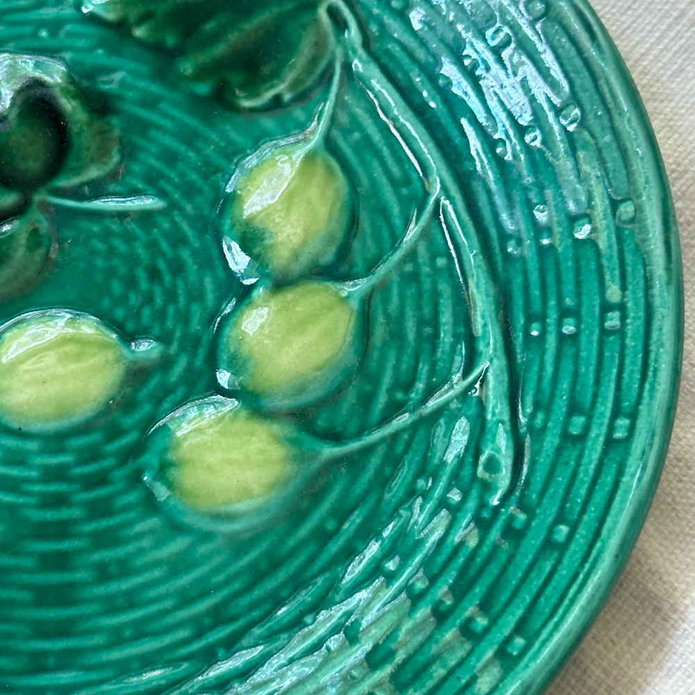Vintage German Majolica Basket Weave Olive Plate (M05) - Image 2