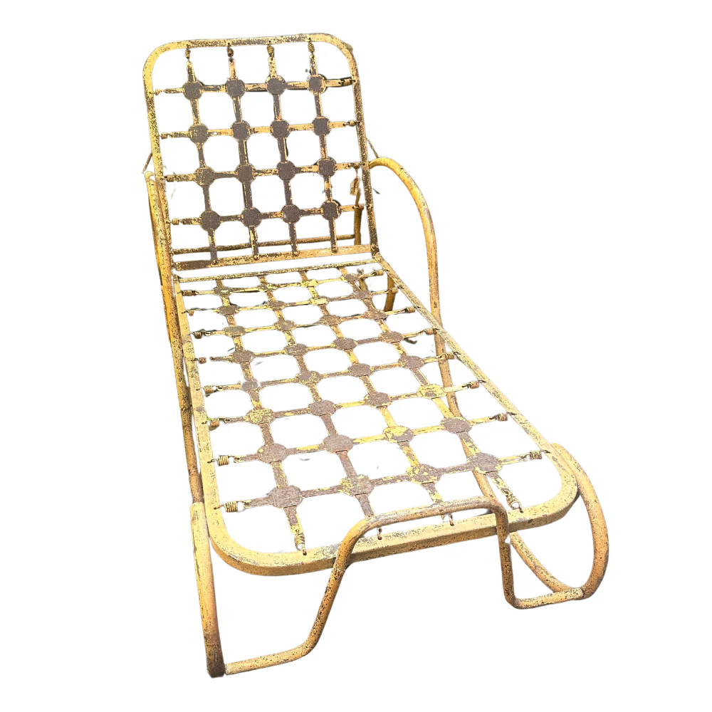 Vintage Painted Metal Chaise Lounge with Wheels