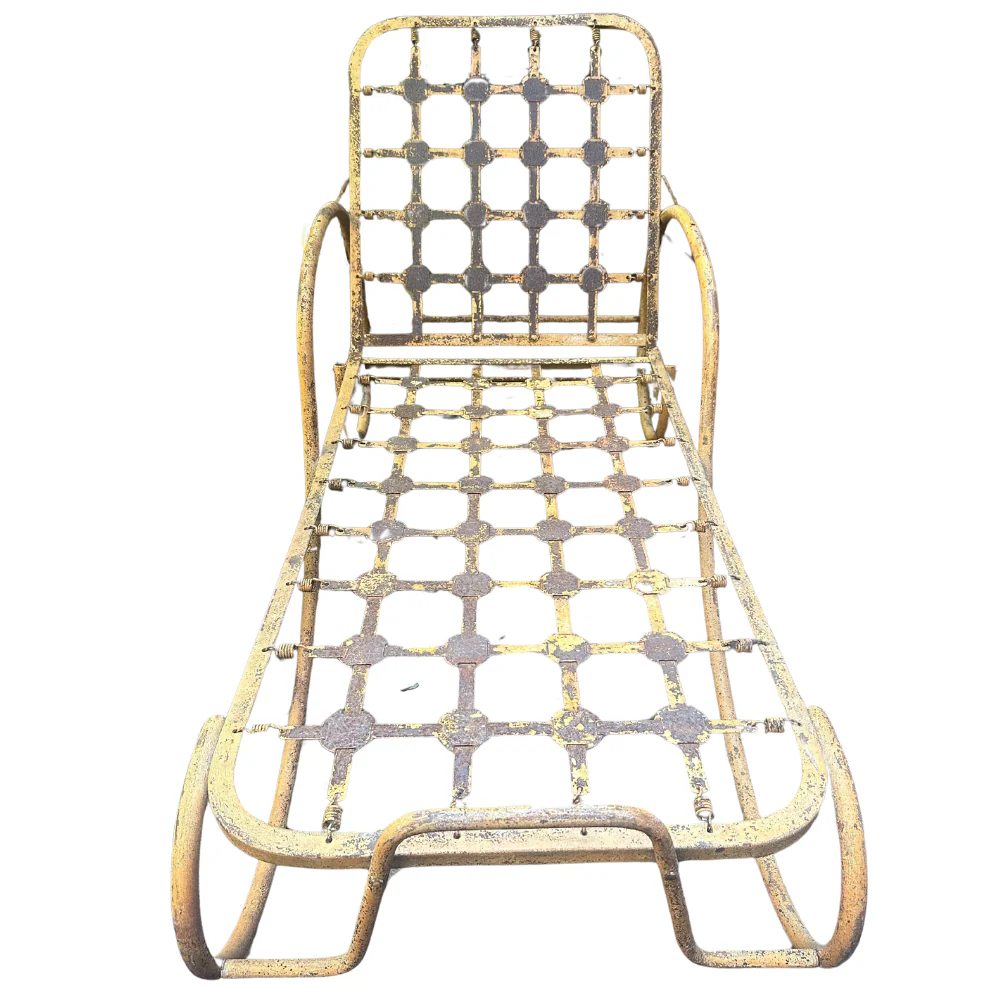 Vintage Painted Metal Chaise Lounge with Wheels - Image 2