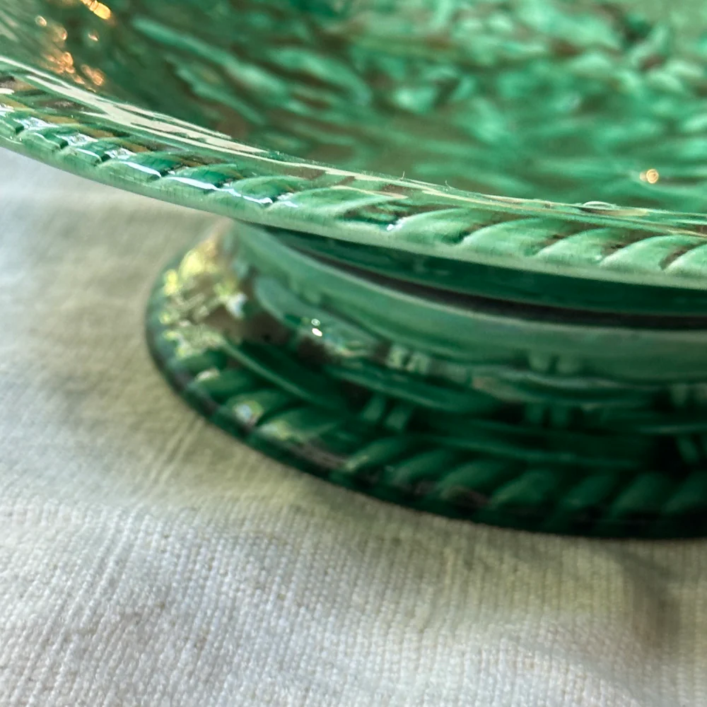 Vintage Majolica Leaf Pedestal Compote (M13) - Image 2