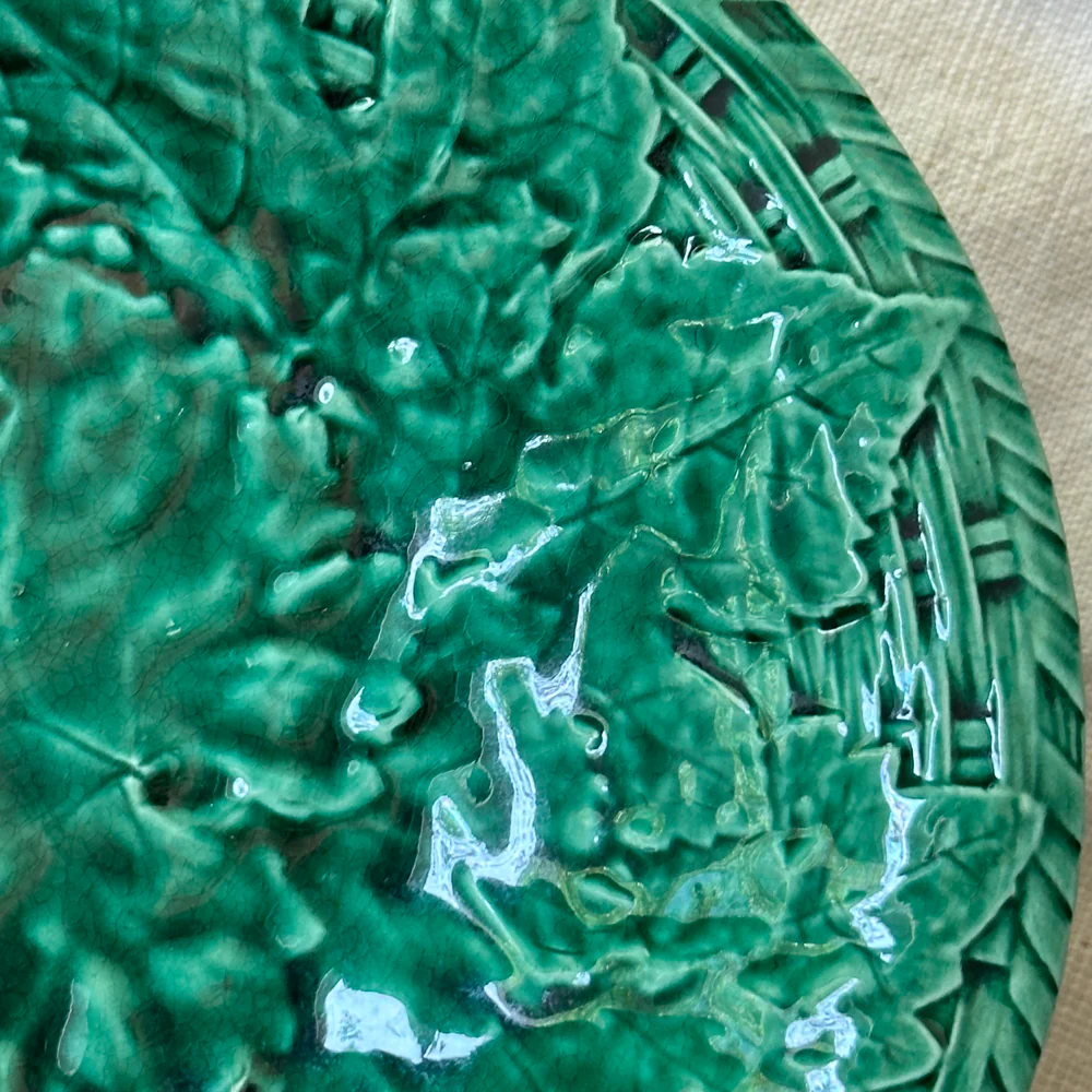 Vintage Majolica Leaf Pedestal Compote (M13) - Image 4