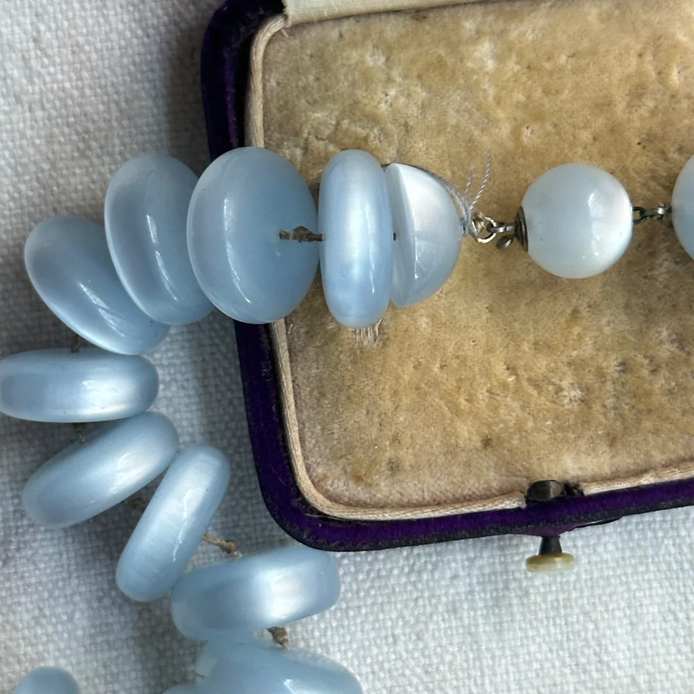 Vintage Mid Century Pale Blue "Moon Glow" Beaded Necklace - Image 2