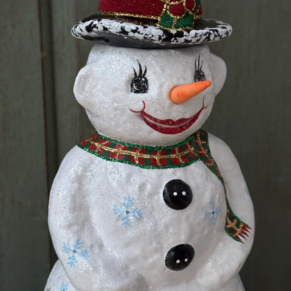 XL Papier-Mâché Beaded Snowman with Polar Bear Scene - Image 2