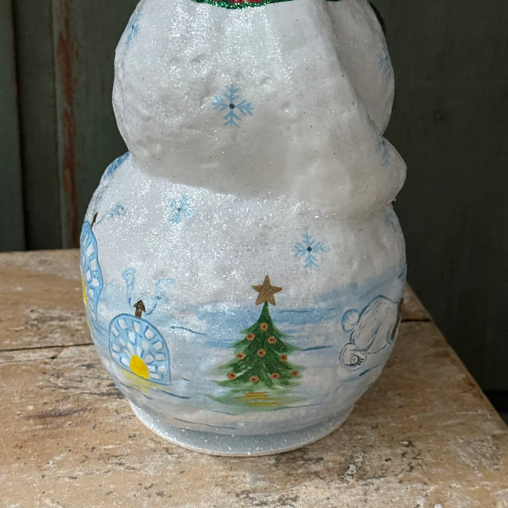XL Papier-Mâché Beaded Snowman with Polar Bear Scene - Image 4
