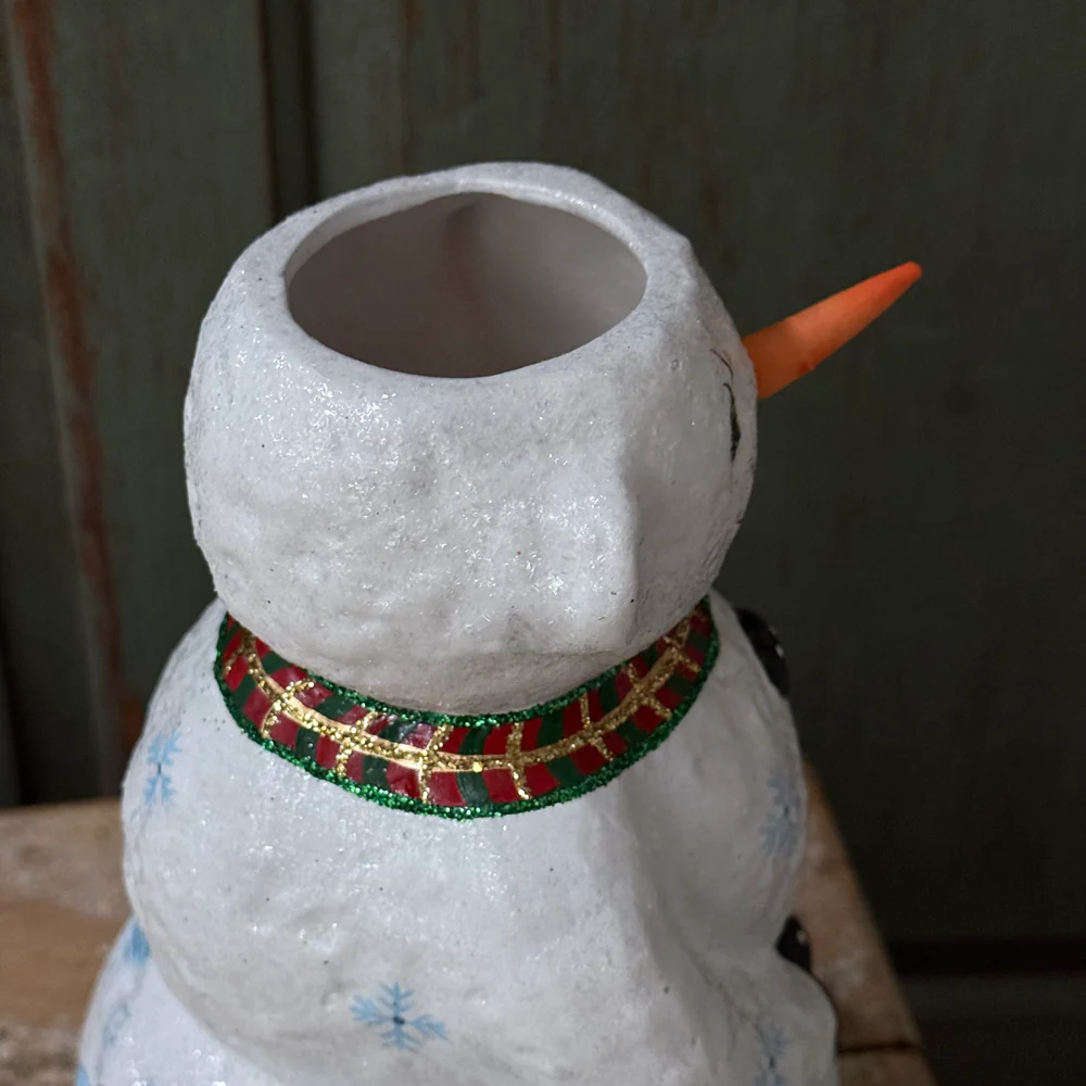 XL Papier-Mâché Beaded Snowman with Polar Bear Scene - Image 5