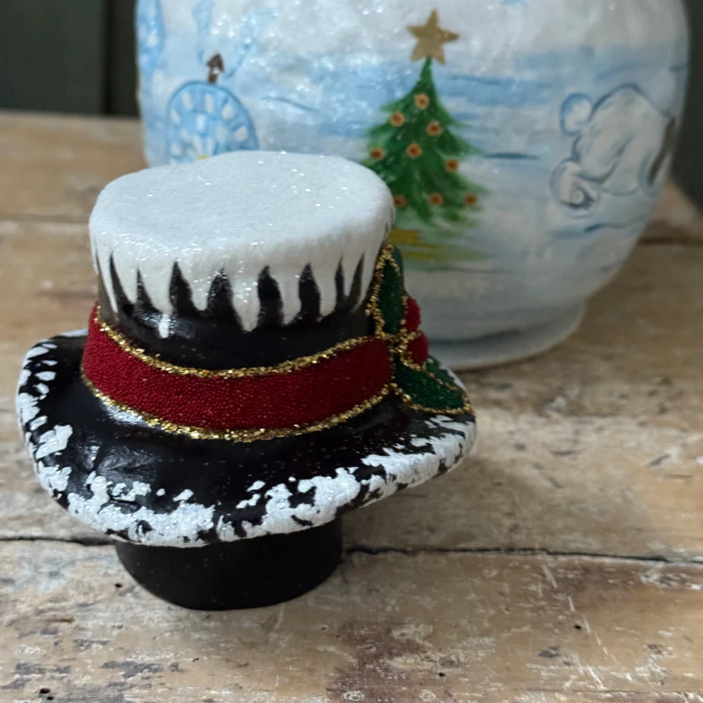 XL Papier-Mâché Beaded Snowman with Polar Bear Scene - Image 6