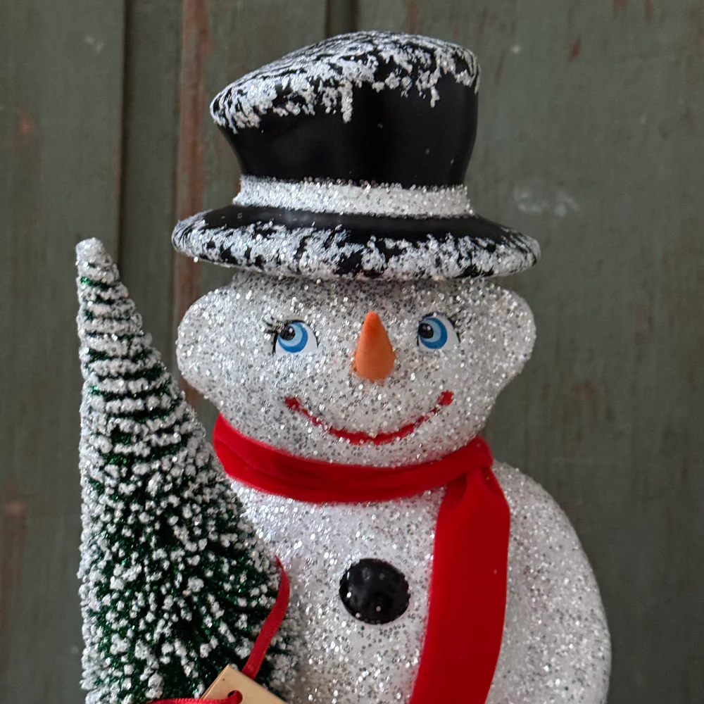 XL Papier-Mâché Glitter Snowman with Scarf - Image 2