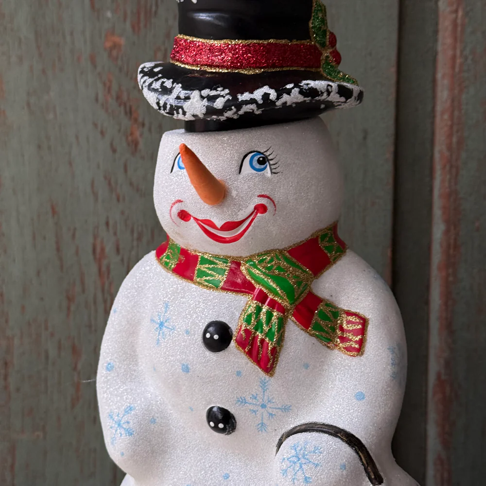 XL Papier-Mâché Snowman with Lantern - Image 2
