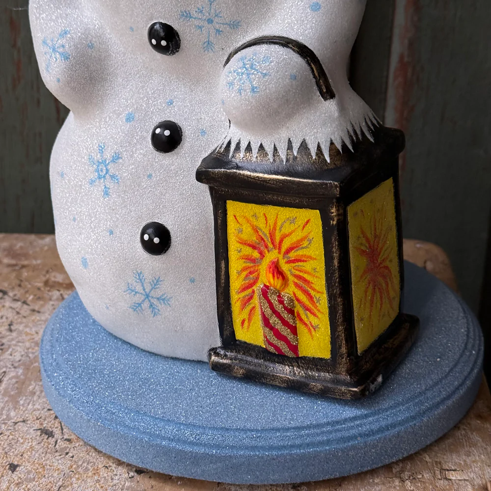 XL Papier-Mâché Snowman with Lantern - Image 3